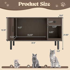 English Elm 37.4" Mdf Cat Litter Enclosure with Tambour Door Walnut Finish and Charging Station N704P380550D