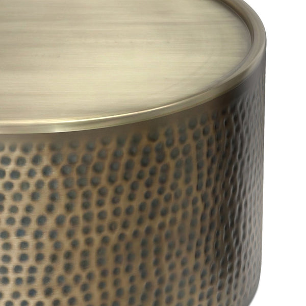 English Elm Corbin Hammered Iron Drum Coffee Table Antique Gold Finish for Modern Living Rooms B136P429083