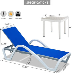 English Elm Patio Chaise Lounge Chair Set - Adjustable Aluminum Poolside Lounger With Table For Ultimate Comfort W1859109677-GIGA