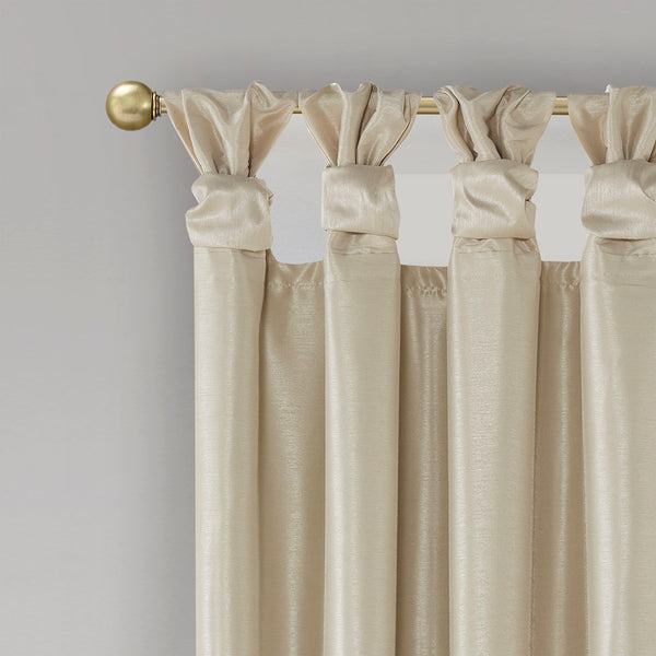 JLA Home Madison Park - Twist Linen-Look Faux Silk Curtain Panel with Lining, Twist-Top Drapes for Privacy & Luxe Sheen Champagne MP40-6368