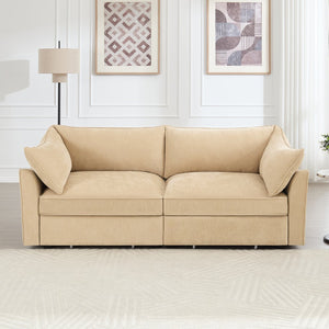 English Elm 2-Seater Chenille Sofa With Storage Drawers, Wraparound Cushions, And Crescent Armrests In Wheat W3041S00172