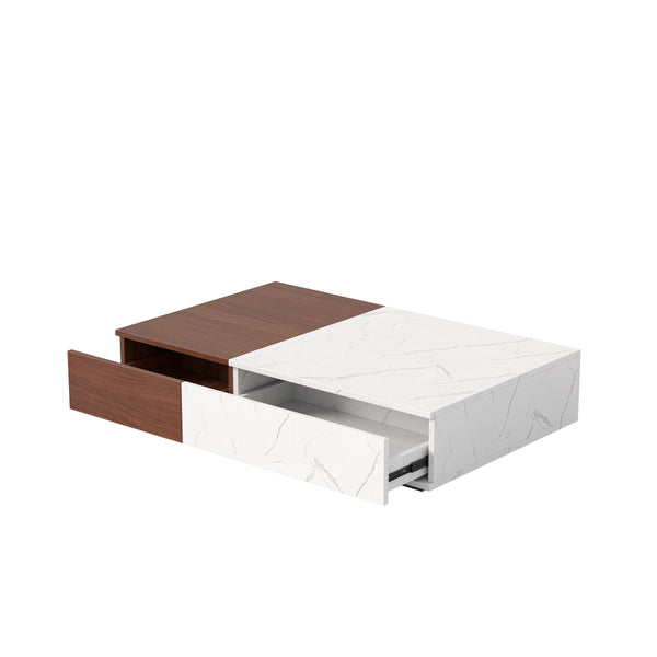 English Elm Modern metal frame wine cabinet with 3 drawers, glass door, large storage and built‑in stemware rack Walnut Brown W1320P193293