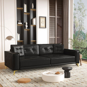 English Elm 92.1"king Faux Leather Convertible Sleeper Sofa Tufted 4 Seat Pull Out Living Room Couch Black W1885S00407