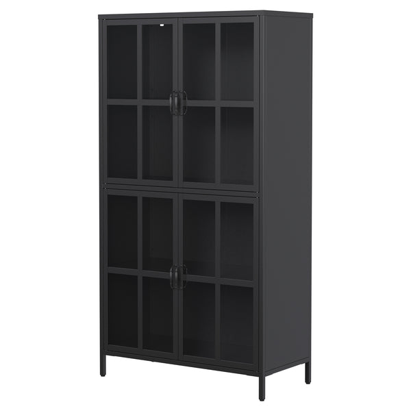 English Elm Premium Black Metal Storage Cabinet with Tempered Glass, Adjustable Shelves, Anti-Tip Safety & Silent Close T2398P263577