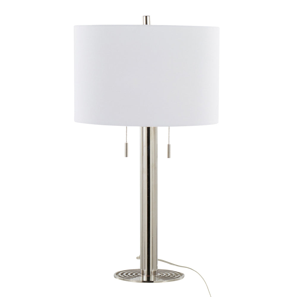 English Elm Master 29" Contemporary Metal Table Lamp Set of 2 in Polished Nickel with White Linen Drum Shades, Sleek Elegance and Modern Lighting Design B202P224105