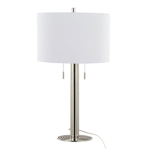 English Elm Master 29" Contemporary Metal Table Lamp Set of 2 in Polished Nickel with White Linen Drum Shades, Sleek Elegance and Modern Lighting Design B202P224105