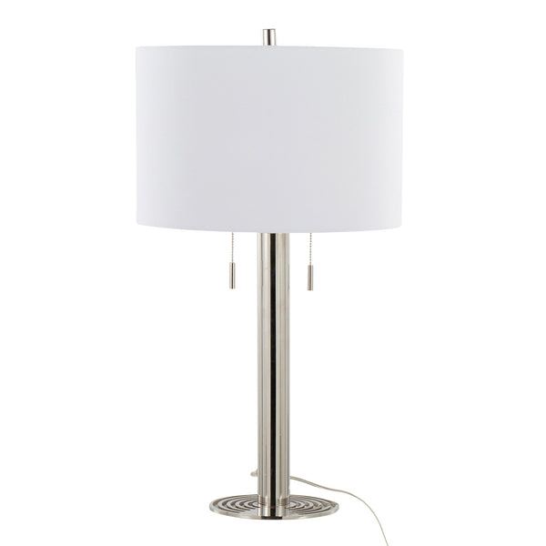 English Elm Master 29" Contemporary Metal Table Lamp Set of 2 in Polished Nickel with White Linen Drum Shades, Sleek Elegance and Modern Lighting Design B202P224105