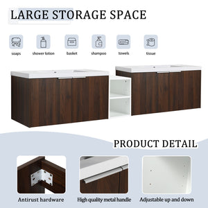 English Elm 84 Inch Wall Mounted Vanity with Dual Resin Sinks, Soft Close Doors, Metal Handles, Ample Storage Space California Walnut W999S00191