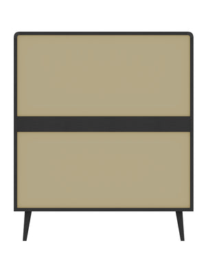 English Elm 4 Drawer Dresser Black - Modern Rattan-Front Chest with Wide Metal-Handle Drawers, Durable MDF Storage W2227P144261