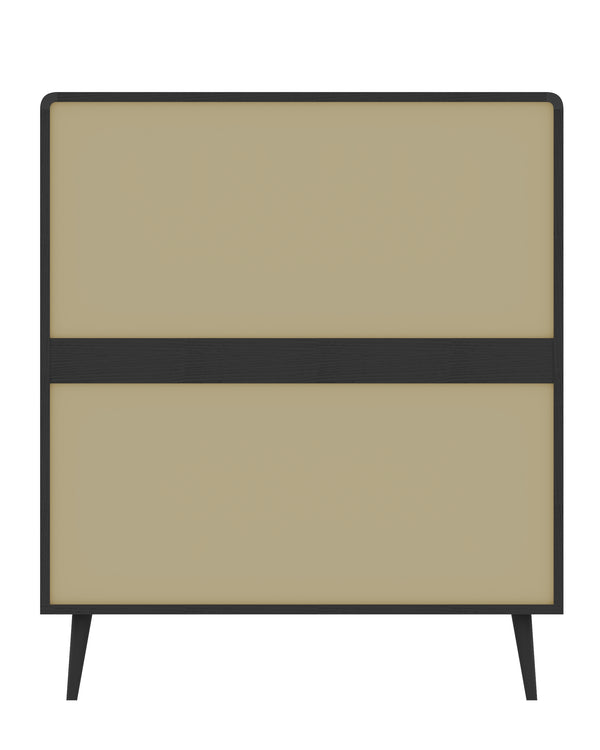 English Elm 4 Drawer Dresser Black - Modern Rattan-Front Chest with Wide Metal-Handle Drawers, Durable MDF Storage W2227P144261