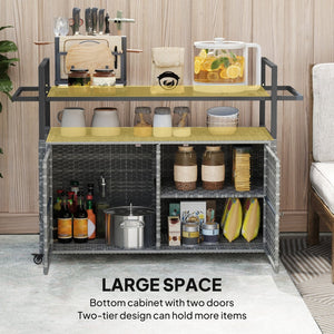 English Elm Outsunny Pe Rattan Outdoor Bar Cart with Glass Top Cabinet and Rolling Wheels W2225P485562