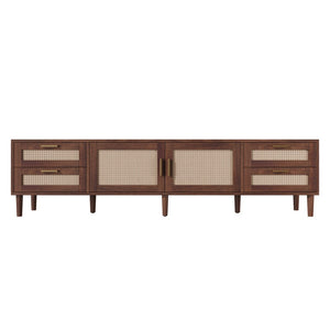 English Elm 78 Inch Rattan Media Console with Pine Legs Four Drawers Modern Living Room Tv Stand N710P365048P