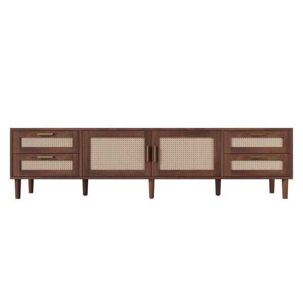 English Elm 78 Inch Rattan Media Console with Pine Legs Four Drawers Modern Living Room Tv Stand N710P365048P