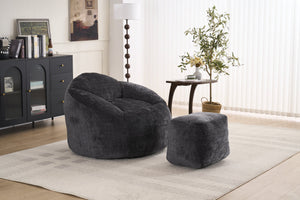 English Elm Foam Memory Foam Bean Bag Chair with Plush Chenille Cover, Large 42" Round Comfortable Lounger Black W2915P283417