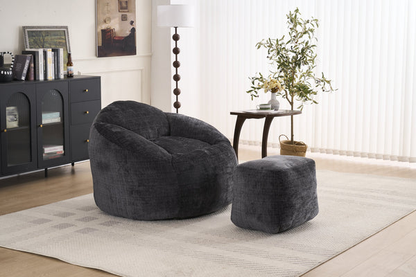 English Elm Foam Memory Foam Bean Bag Chair with Plush Chenille Cover, Large 42" Round Comfortable Lounger Black W2915P283417