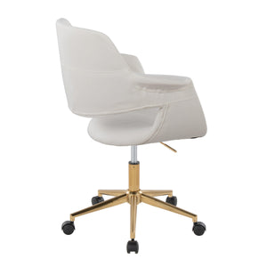 English Elm Vintage Mid-Century Office Chair by LumiSource — Gold Metal Base, Velvet Upholstery, Swivel Comfort Cream B202P223928