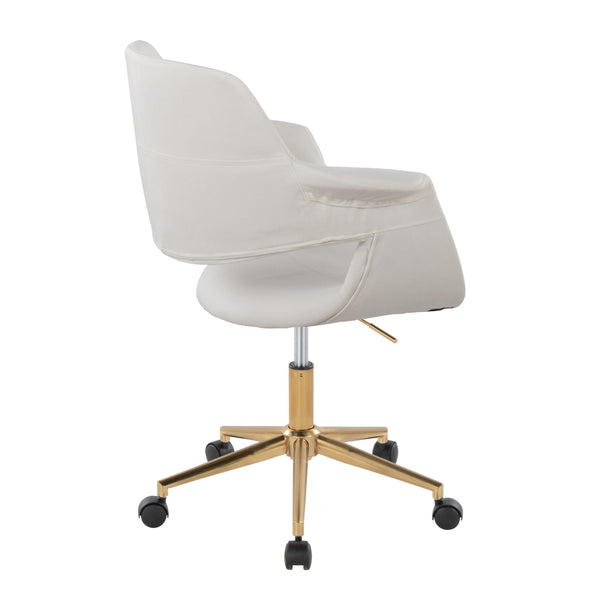 English Elm Vintage Mid-Century Office Chair by LumiSource — Gold Metal Base, Velvet Upholstery, Swivel Comfort Cream B202P223928