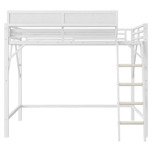 English Elm Queen Metal High Loft Bed with Storage Shelf and Ladder for Teens Small Spaces W2580P351278