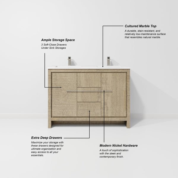 English Elm Rustic Acacia Double Bath Vanity 48" W X 20" D With Cultured Marble Top & Gun Metal Faucet Set B2731P259411-GIGA