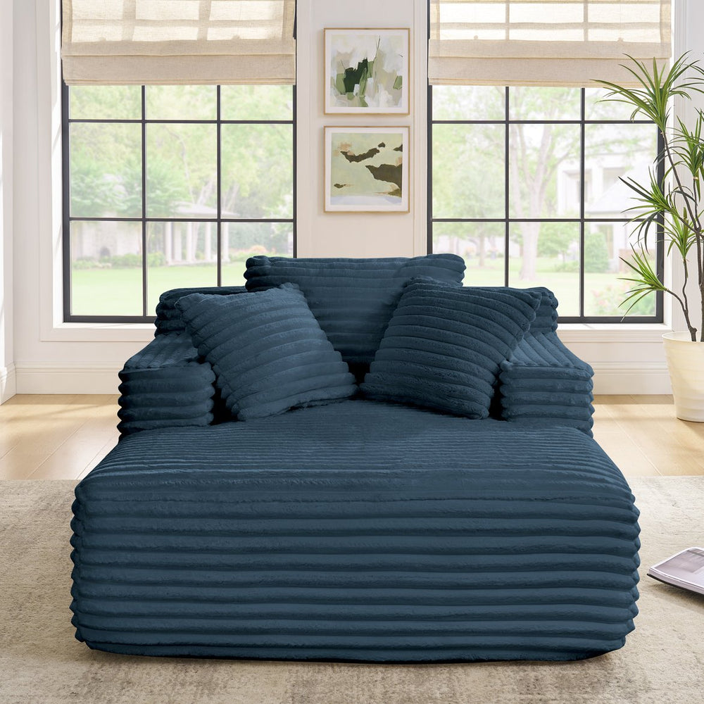 English Elm Living Compressed Chaise Lounge Foam Sofa Bed - Fluffy Corduroy Cloud Couch, Deep Seat, No Frame, Blue W1413P298042
