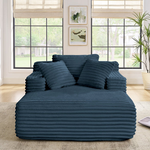 English Elm Living Compressed Chaise Lounge Foam Sofa Bed - Fluffy Corduroy Cloud Couch, Deep Seat, No Frame, Blue W1413P298042