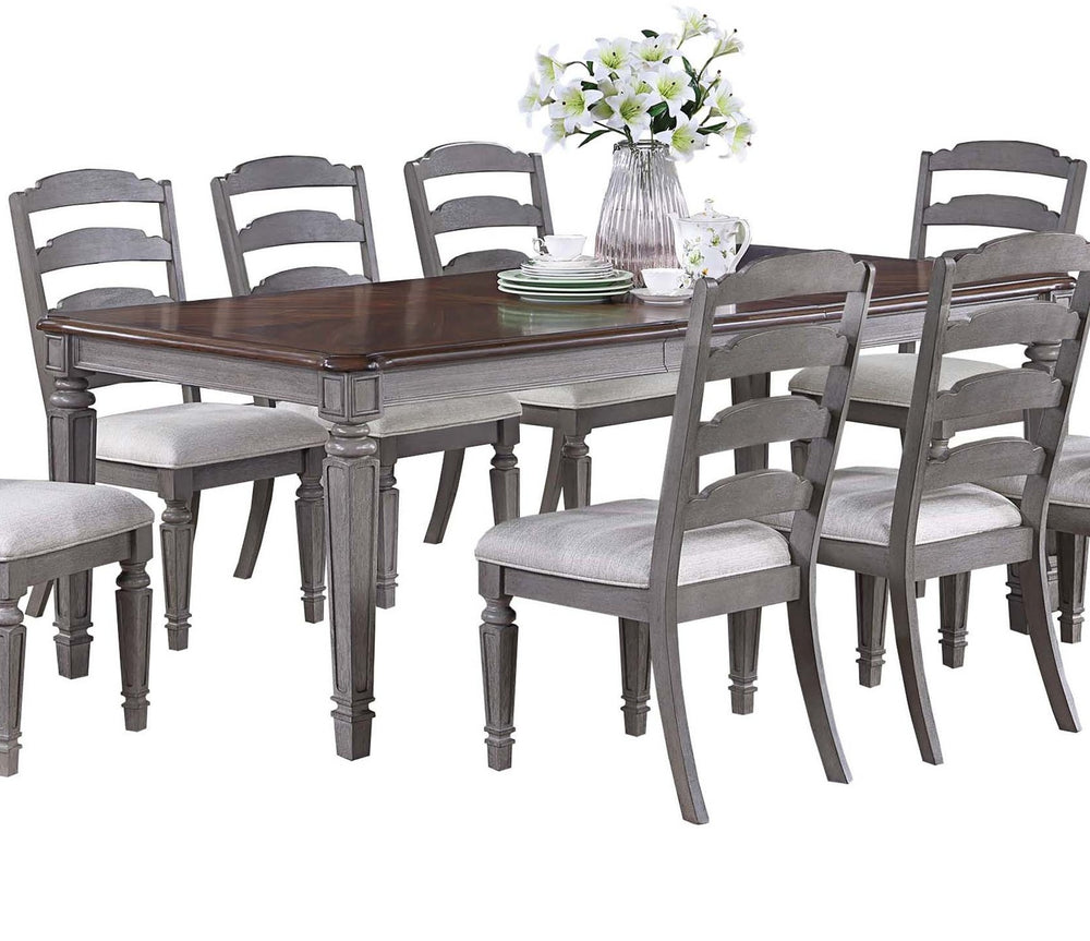 English Elm Beautiful Contemporary 9pc Dining Set with Leaf Extension, Tapered Carved Legs & Contrasting Top for Elegant Entertaining Cherry,LIGHT GREY 76.25 L x 45.75 W x 8 H B011S01623