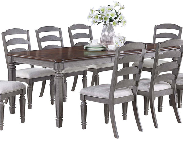 English Elm Beautiful Contemporary 9pc Dining Set with Leaf Extension, Tapered Carved Legs & Contrasting Top for Elegant Entertaining Cherry,LIGHT GREY 76.25 L x 45.75 W x 8 H B011S01623