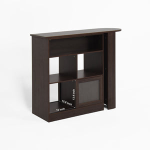 English Elm Modern Bar Cabinet Walnut with Rotating Top, Counter-Height Storage, 6 Shelves & Ribbed Glass Doors W409P167484