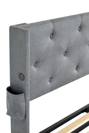 English Elm Queen Upholstered Storage Bed with Hydraulic Lift, Wingback Headboard, USB Ports & Deep Stash Light Gray W1960S00005