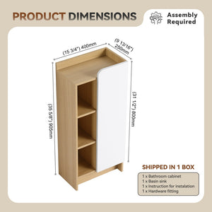 English Elm 16" Slim Wall Mounted Bathroom Cabinet Plywood Open Shelves Scandinavian Storage W3450P440622