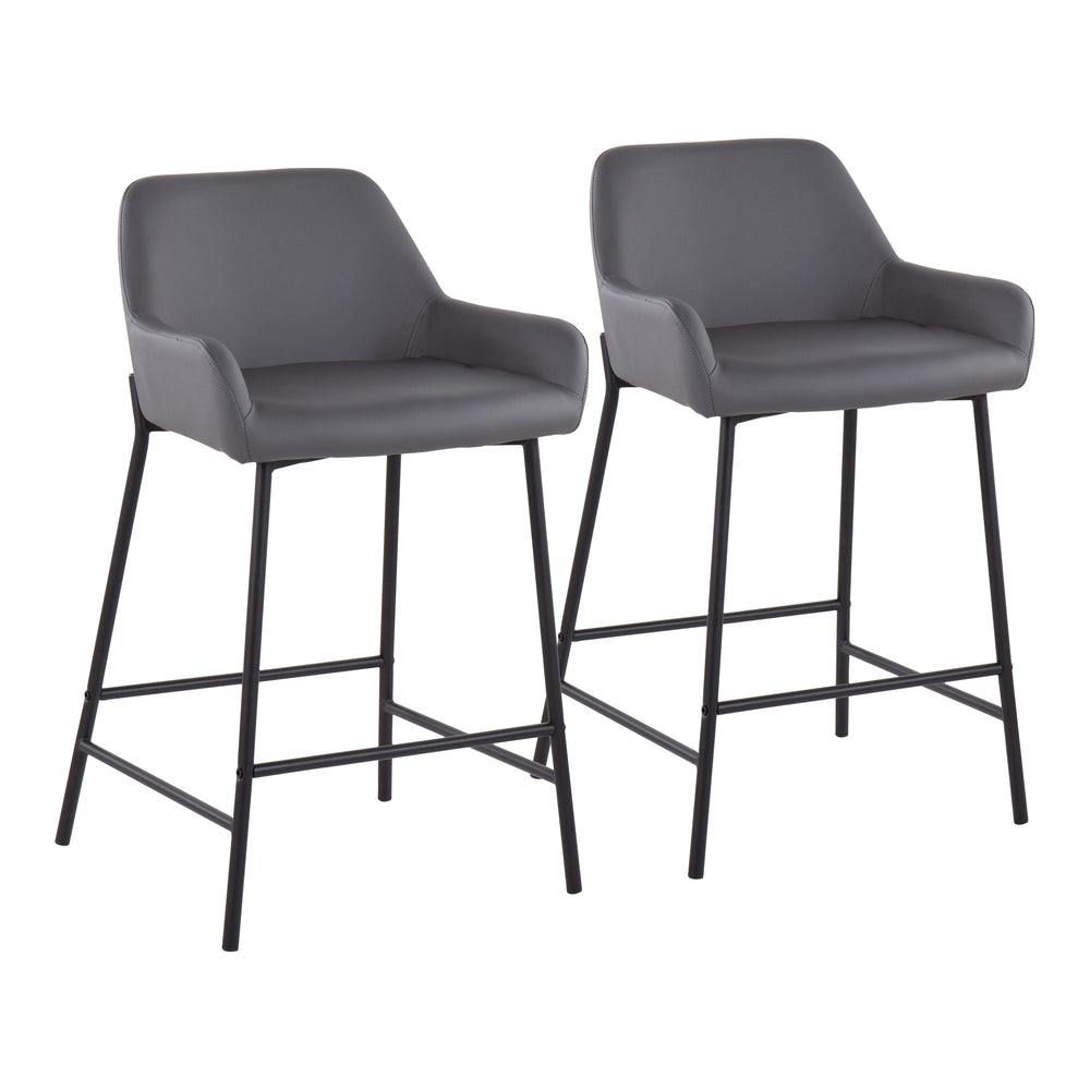 English Elm Daniella Industrial Counter Stool Set Of 2 - Black Metal Frame With Grey Faux Leather Upholstery B202S00044