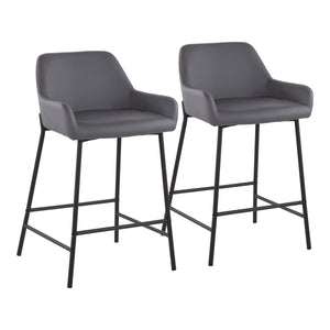 English Elm Daniella Industrial Counter Stool Set Of 2 - Black Metal Frame With Grey Faux Leather Upholstery B202S00044