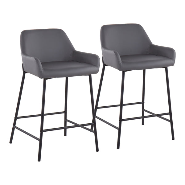 English Elm Daniella Industrial Counter Stool Set Of 2 - Black Metal Frame With Grey Faux Leather Upholstery B202S00044