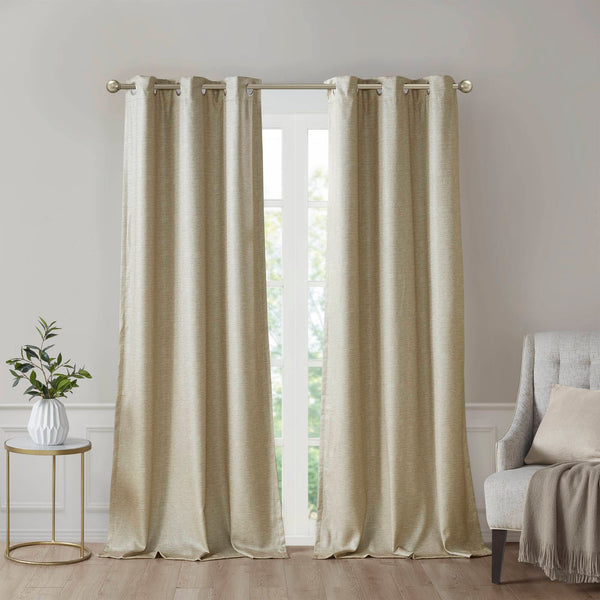JLA Home SunSmart - Tonal Faux Silk Room Darkening Curtain Panels with Thermal Foamback, OEKO‑TEX Certified Silver Grommets Taupe SS40-0140