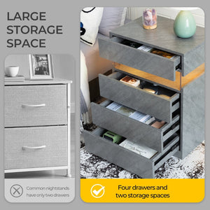 English Elm Nightstand with Led Backlighting Acrylic Panel Four Drawers Modern Bedroom Side Table Grey W2178P246214