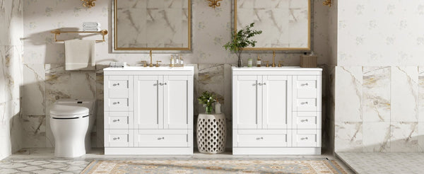 English Elm 72" Freestanding Shaker Bathroom Vanity Double Ceramic Sink Eight Soft Close Drawers N729P000032K