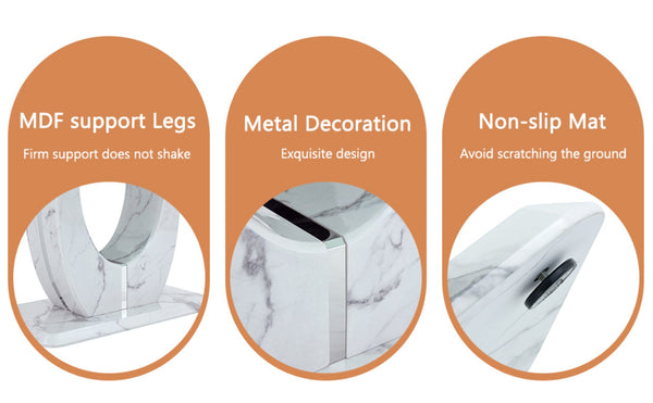 English Elm Table Modern Elegant Dining Set - 71" Marble Pattern Top With 6 Dark Gray Pu Chairs & Silver Legs W1151S02118-GIGA