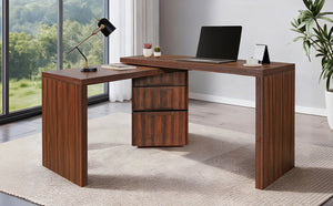 English Elm 90" Rotating L-shape Executive Desk Natural Melamine Mdf Surface Three Drawers Home Office Walnut N751S383638W