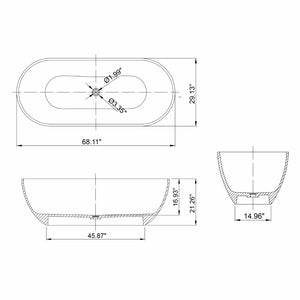 English Elm 68.9 Inch Resin Freestanding Soaking Tub with Sculptural Oval Form and Spa Appeal W1613P272546