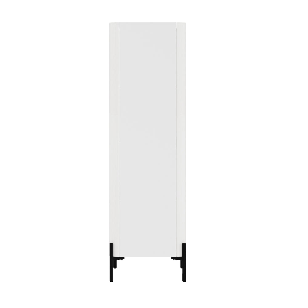 English Elm Abbey 32" Tempered Glass Bookcase Cabinet with Soft-Close Ribbed Doors, Adjustable Shelves, Maple Finish White B365S00011