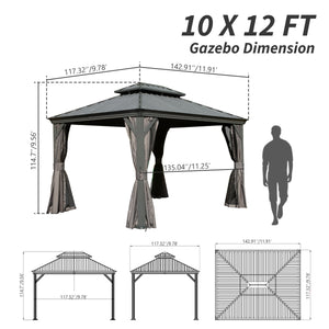 English Elm 10' X 12' Hardtop Gazebo - Upgraded Metal Canopy With Drainage, Dual-Layer Roof & Insect Netting! W1859S00135
