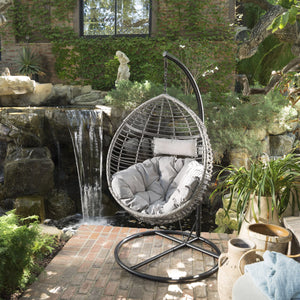 English Elm Christopher Knight Home® - HANGING Basket Chair with Water-Resistant Cushions, Durable PE Rattan & Steel Frame for Indoors Outdoors Grey 60654.00BSTGRY