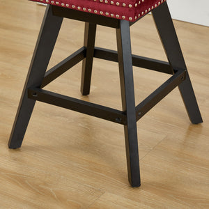 English Elm Swivel Velvet Barstools with Supportive Curved Back, Thick Foam & Spring Seat, 360° Rotation, Sturdy Wooden Frame WINE RED W1143P369088