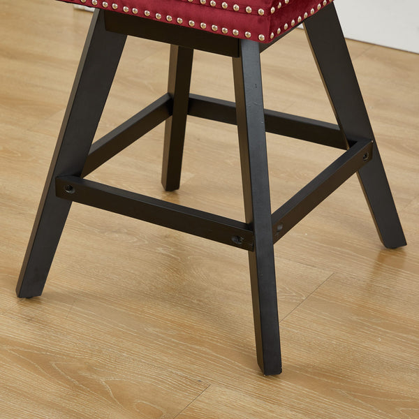 English Elm Swivel Velvet Barstools with Tufted Back Support, 360° Rotation, Foam & Spring Cushion, Sturdy Wooden Frame WINE RED W1143P369088