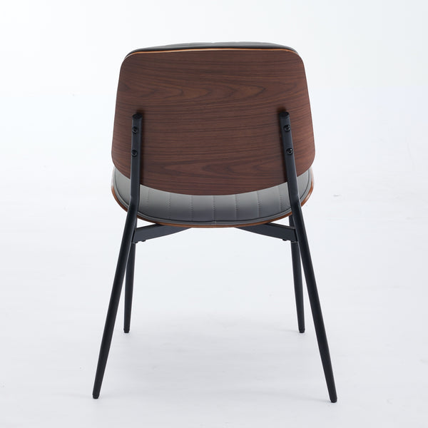 English Elm A&A Mid Century Dining Chair Set of 2 with Curved Ergonomic Walnut Back Upholstered Seat and Metal Legs Gray Pu W1143P191787