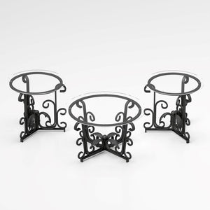 English Elm 3 Piece Tempered Glass Surface Coffee Table Set – Rustic Black 3-tier Round Nesting Tables, Sturdy Stylish Living Room Decor (98) W2167P231401