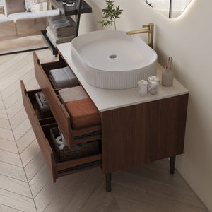 English Elm 36 Inch Floating or Freestanding Bathroom Vanity with Ceramic Sink and Soft Close Drawers W3136S00042