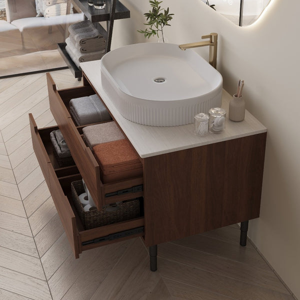 English Elm 36 Inch Floating or Freestanding Bathroom Vanity with Ceramic Sink and Soft Close Drawers W3136S00042