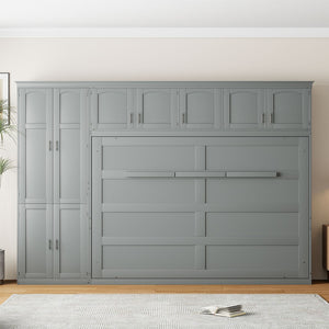 English Elm Queen Murphy Wall Bed with Integrated Wardrobe and Drawers for Studio Spaces LP000876AAE-1