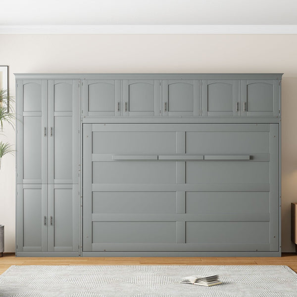 English Elm Queen Murphy Wall Bed with Integrated Wardrobe and Drawers for Studio Spaces LP000876AAE-1